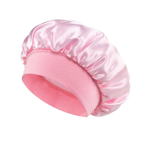 Pink Satin Sleep Bonnet with Soft Elastic Band