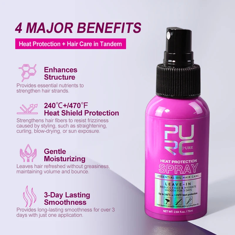 PURC Coconut Heat Protectant Spray for Frizz Control & Shine