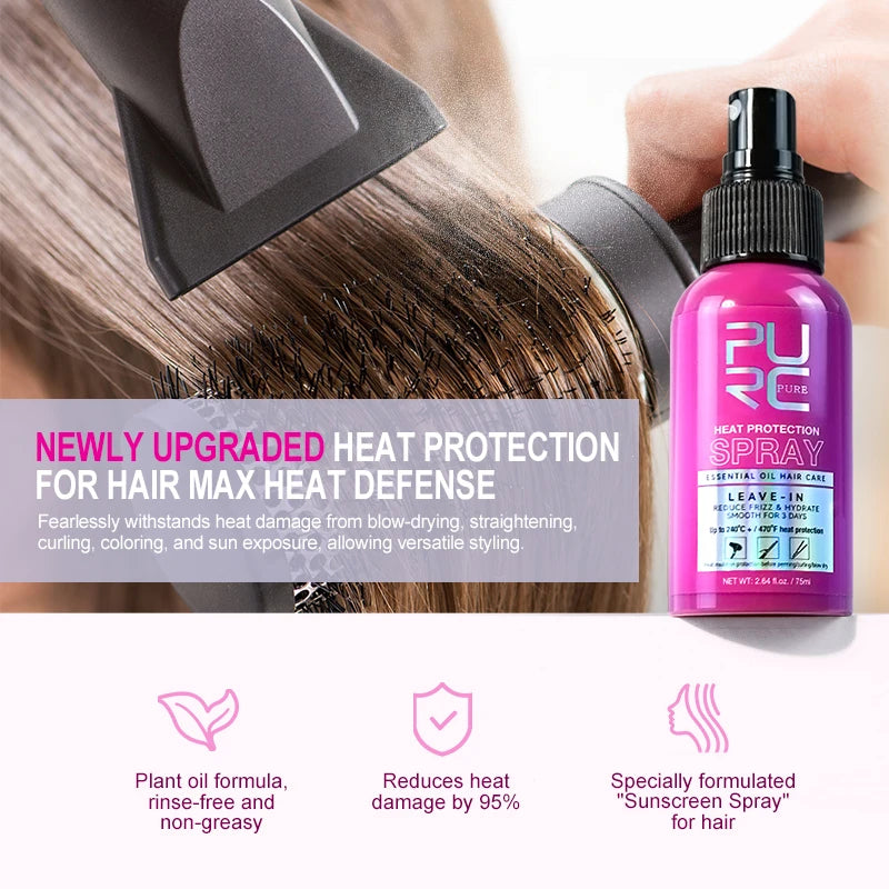 PURC Coconut Heat Protectant Spray for Frizz Control & Shine
